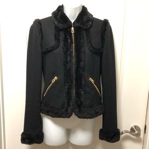 Black Fur-Trim Juicy Couture Wool Jacket Coat XS
